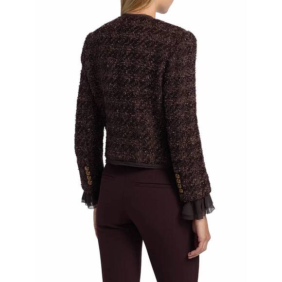 NEW VERONICA BEARD audrina metallic tweed jacket in dark currant - Picture 4 of 8